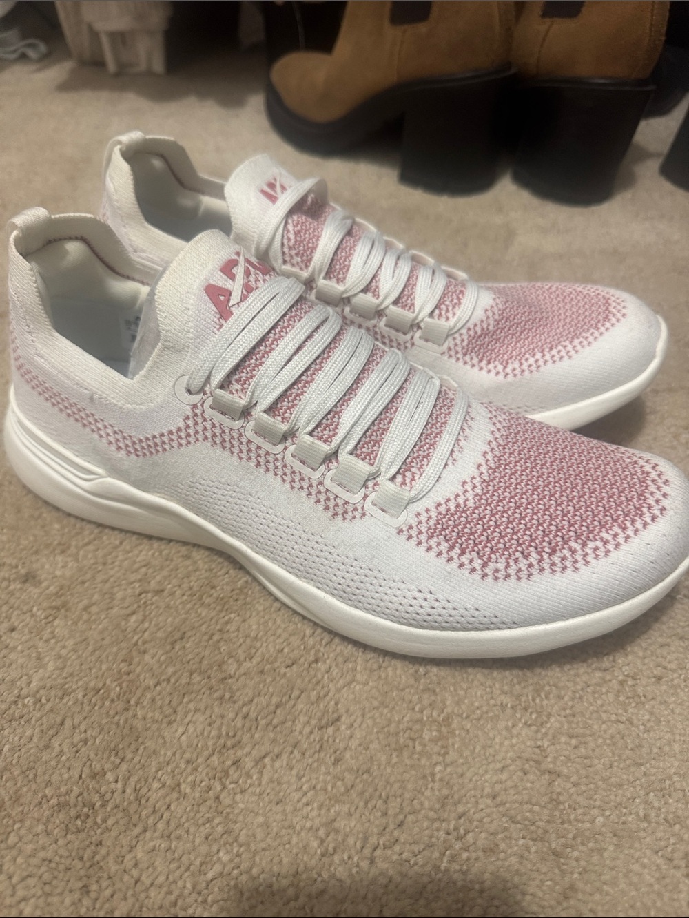 APL Knit Slip-On Sneakers in White & Dusty Pink